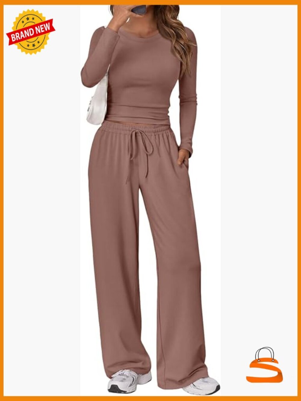Women's 2 Piece Lounge Set Long Sleeve Top Wide Leg Pants with Pockets